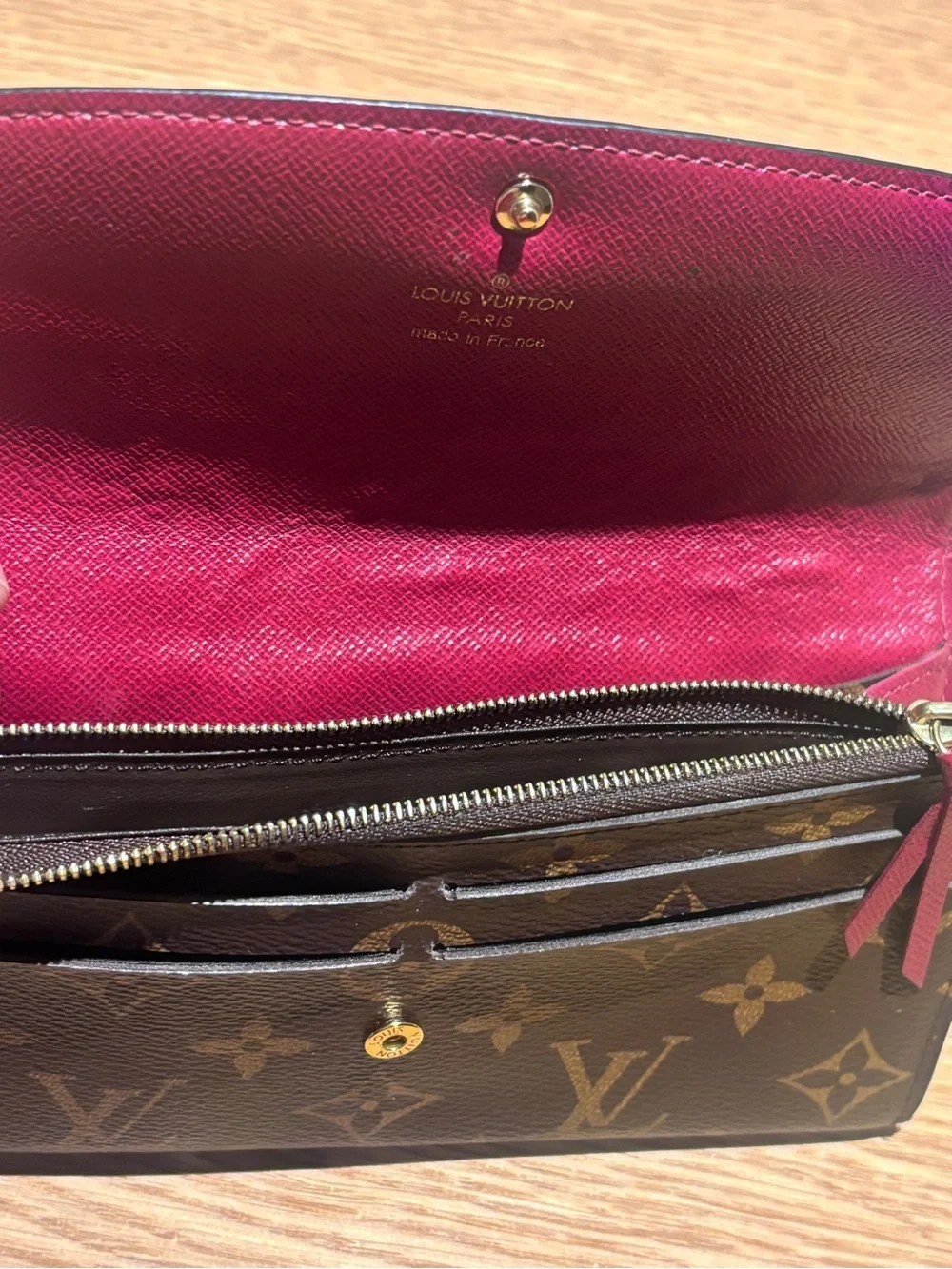 Louis Vuitton Emily Monogram Canvas Brown Flap Wallet Fuchsia